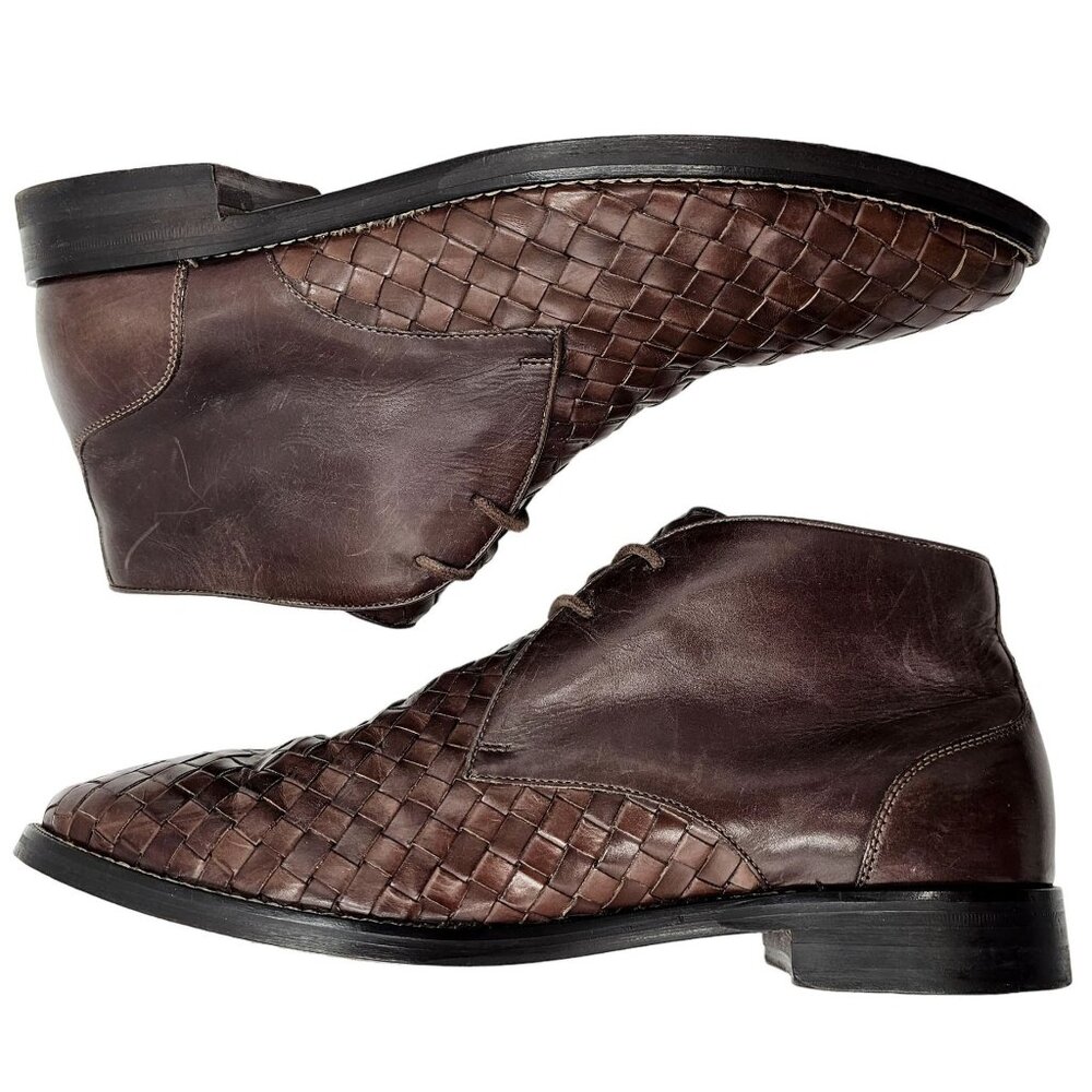 Cole Haan Cambridge Brown Woven Leather Chukka Boots Mens 8.5M Dress Shoes Ankle - Picture 9 of 16